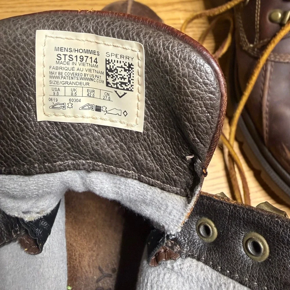 Sperry Mens Watertown Duck Work Boots Dark Brown Waterproof Leather Size 9.5